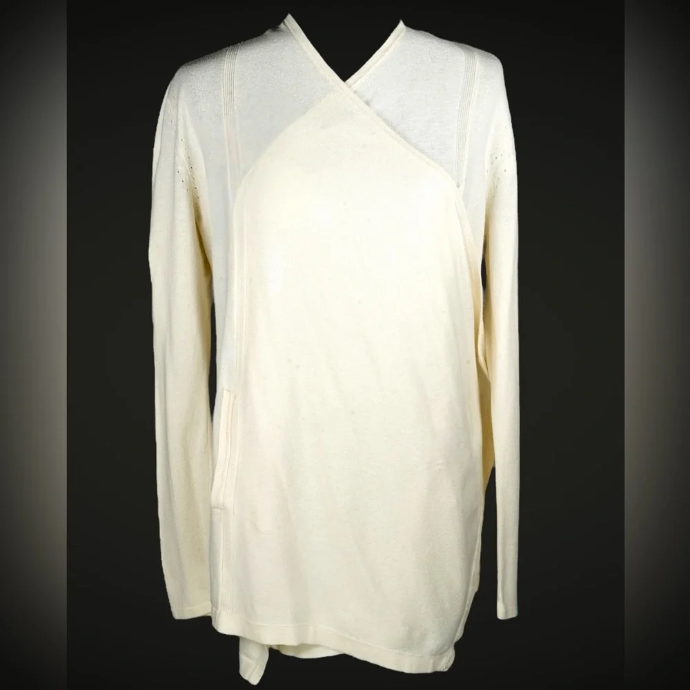 New York & Company Cream Open-Front Draped Knit Cardigan Sweater Women’s Medium
